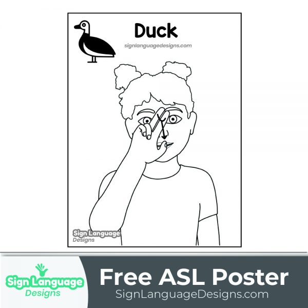 Free ASL Sign Poster - BW DUCK - Sign Language Designs