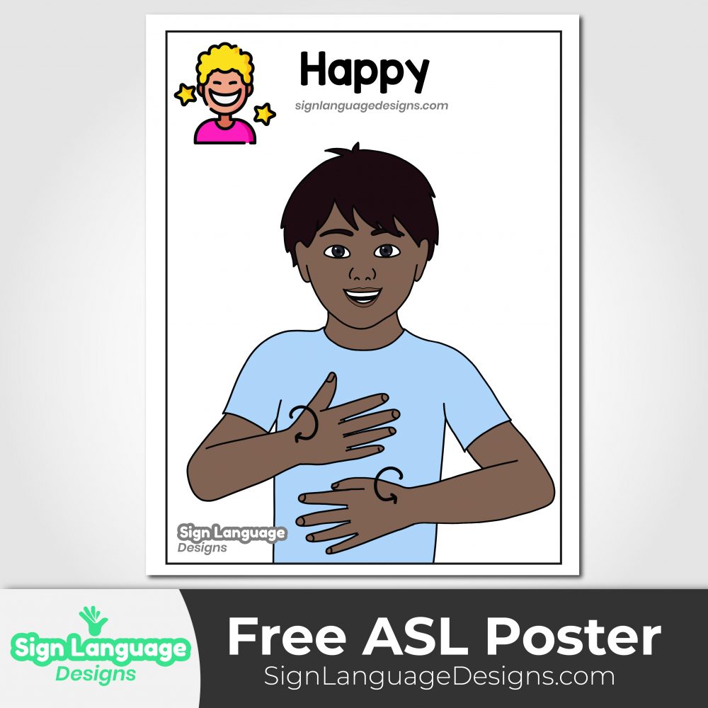 ASL sign featuring a boy demonstrating the sign HAPPY