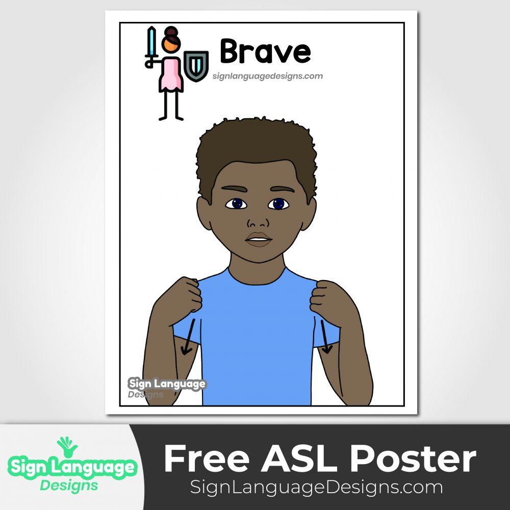 ASL sign featuring a boy demonstrating the sign BRAVE