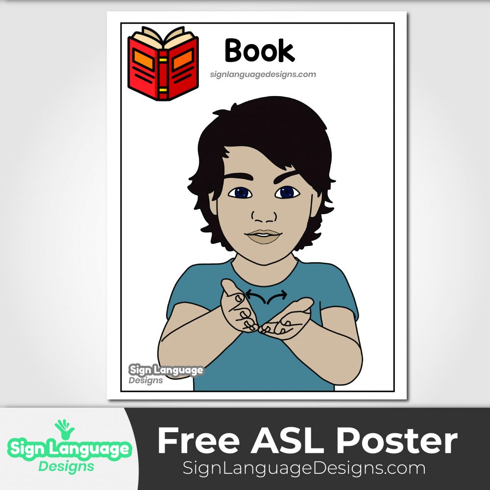 ASL sign featuring a boy demonstrating the sign Book