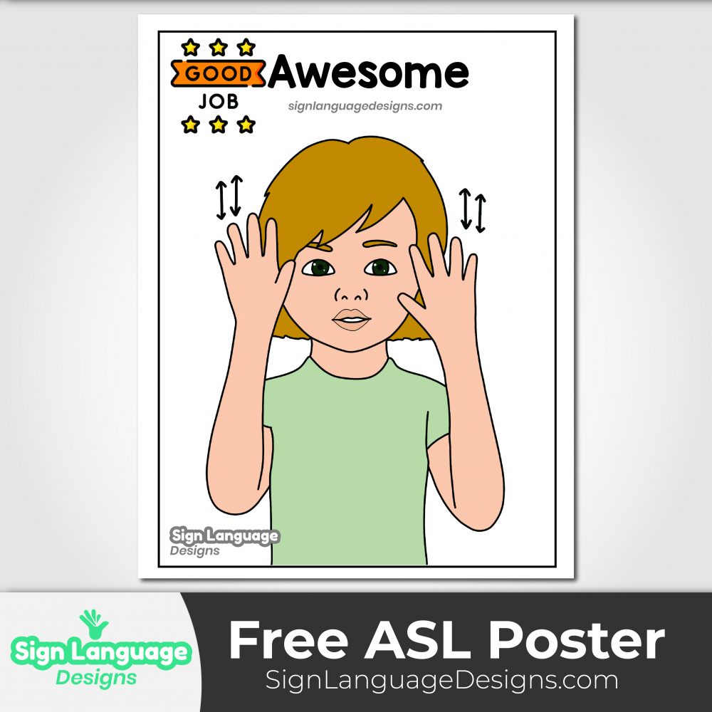 ASL sign featuring a girl demonstrating the sign AWESOME