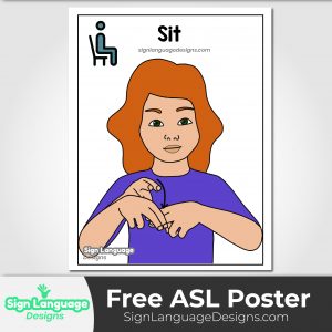 ASL sign featuring a girl demonstrating the ASL sign SIT